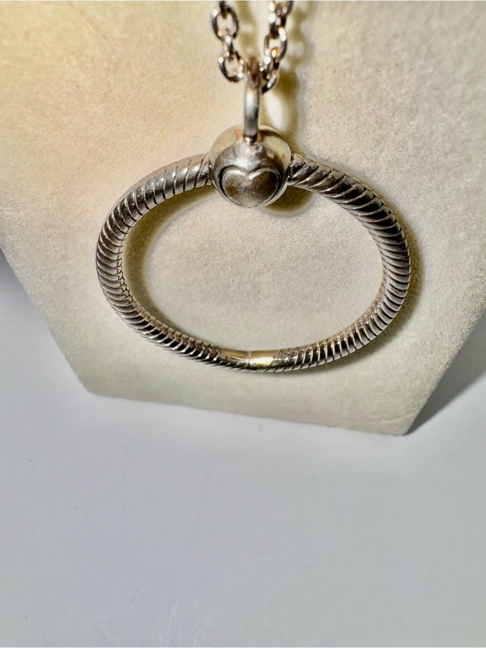 Authentic Pandora Sterling Silver O Charm Holder Necklace 20” Chain